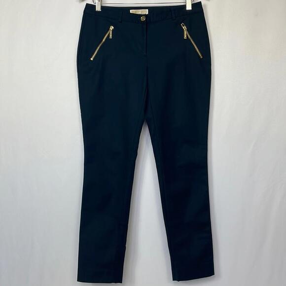 Michael Kors Womens Straight Leg Navy Blue Gold Zippered‎ Formal Pants Size 4 - Picture 1 of 11